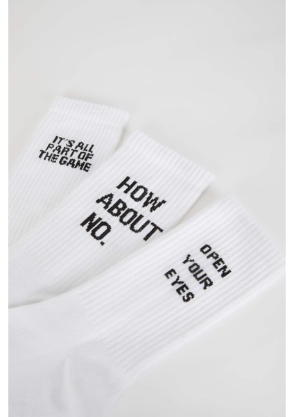 Erkek 3'lü Pamuklu Baskılı Uzun Çorap T7289AZNS