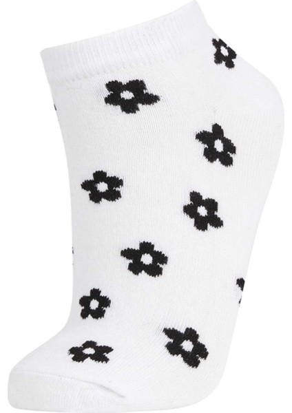 Kadın 3'lü Pamuklu Çizgili Kalp Ve Çiçek Desenli Patik Çorap W8968AZNS