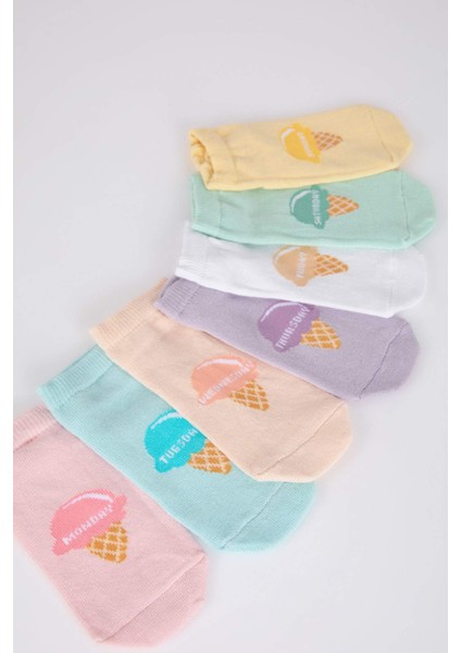 Kız Çocuk 7'li Pamuklu Gün Detaylı Patik Çorap X1885A6NS