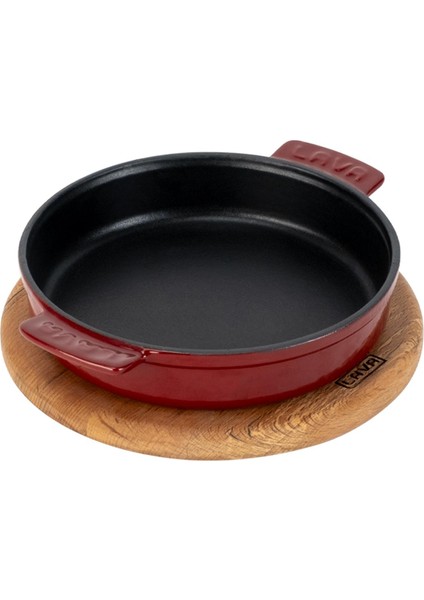 Döküm Yuvarlak Güveç Kabı Döküm Demir Yekpare Çift Kulplu Kayın Servis Ahşabı ÇAP(Ø)14CM.-BORDO fiyatları