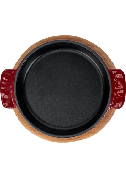 Döküm Yuvarlak Güveç Kabı Döküm Demir Yekpare Çift Kulplu Kayın Servis Ahşabı ÇAP(Ø)14CM.-BORDO modelleri