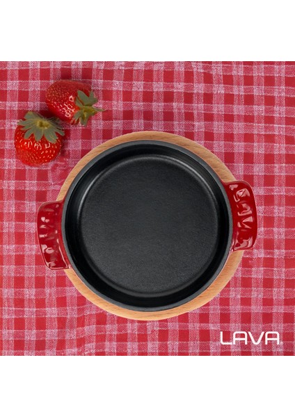 Döküm Yuvarlak Güveç Kabı Döküm Demir Yekpare Çift Kulplu Kayın Servis Ahşabı ÇAP(Ø)14CM.-BORDO fırsatları