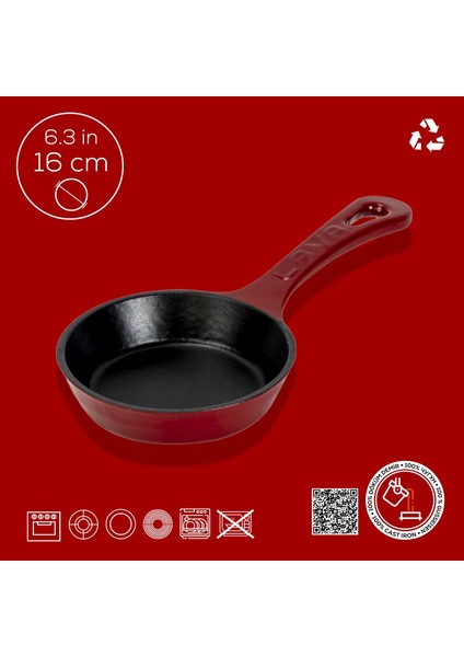 Döküm Yuvarlak Kızartma Tavası Yekpare Saplı. ÇAP(Ø)16CM.-BORDO fırsatları