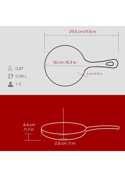 Döküm Yuvarlak Kızartma Tavası Yekpare Saplı. ÇAP(Ø)16CM.-BORDO indirimleri