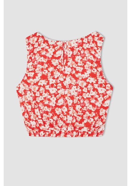 Crop Yuvarlak Yaka Desenli Kolsuz Bluz X6661AZ22HS