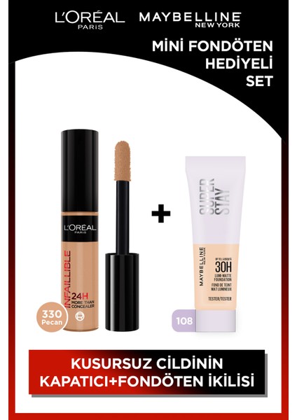 Infaillible Tüm Yüze Uygulanabilir Kapatıcı 330 Pecan & Maybelline Lumi Matte 108 Mini Fondöten Hediyeli Set