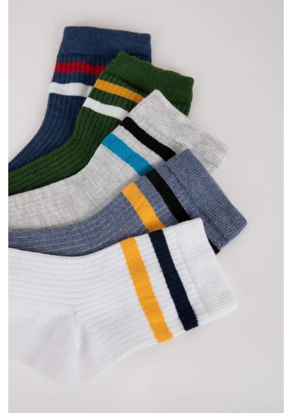 Erkek Çocuk 5'li Pamuklu Çember Desenli Uzun Çorap V8199A6NS