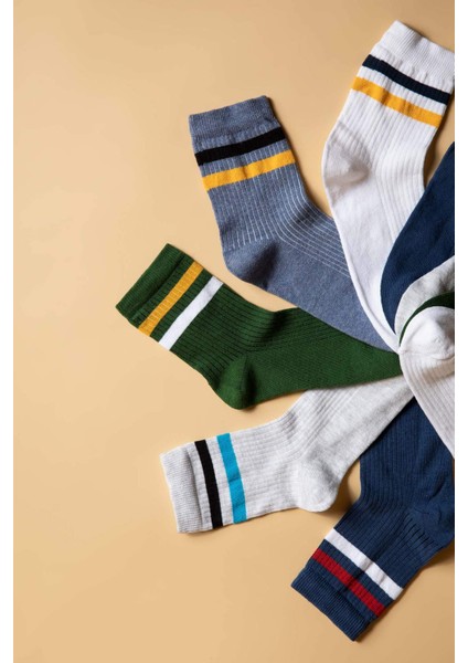 Erkek Çocuk 5'li Pamuklu Çember Desenli Uzun Çorap V8199A6NS