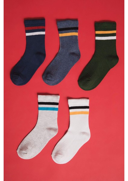 Erkek Çocuk 5'li Pamuklu Çember Desenli Uzun Çorap V8199A6NS