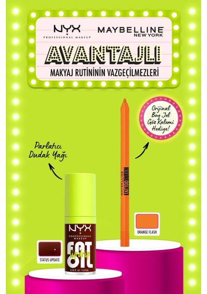 Fat Oil Lip Drip Parlatıcı Dudak Yağı - Status Update & Mny Tatto Gel Pencıl Orange Flash Ürün Hediyeli Set