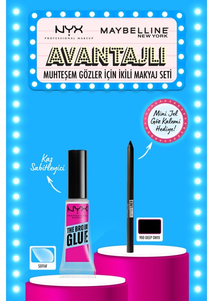 The Brow Glue Instant Brow Styler Kaş Sabitleyici Maskara - Clear & Mini Maybelline Tattoo Liner Gel Pencil Hediyeli Set