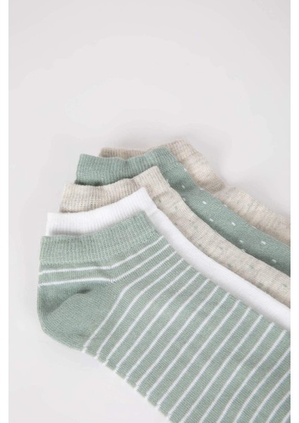 Kadın 5'li Pamuklu Puantiyeli Çizgili Patik Çorap Y6670AZNS