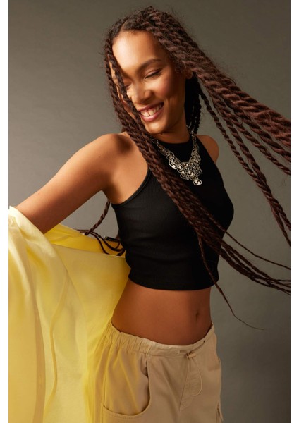 Fitted Halter Yaka Fitilli Kaşkorse Basic Düz Atlet U0357AZ23SM