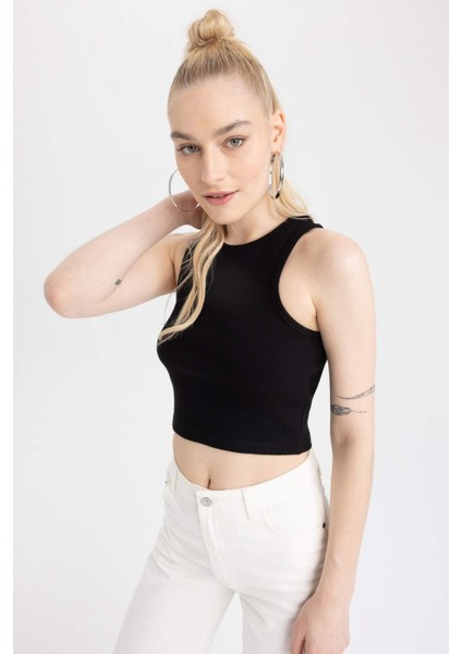 Fitted Halter Yaka Fitilli Kaşkorse Basic Düz Atlet U0357AZ23SM