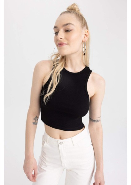 Fitted Halter Yaka Fitilli Kaşkorse Basic Düz Atlet U0357AZ23SM