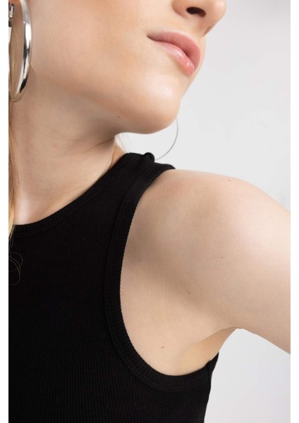 Fitted Halter Yaka Fitilli Kaşkorse Basic Düz Atlet U0357AZ23SM