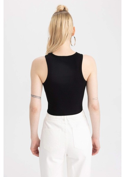 Fitted Halter Yaka Fitilli Kaşkorse Basic Düz Atlet U0357AZ23SM