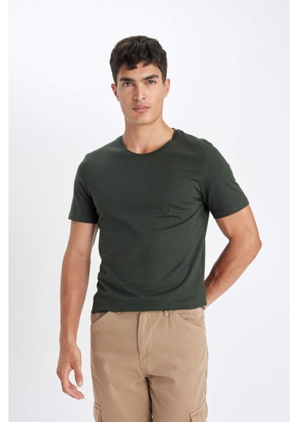 Slim Fit Dar Kesim Bisiklet Yaka Modal Karışımlı Pamuklu Basic Düz Kısa Kollu Tişört M6606AZ23SP