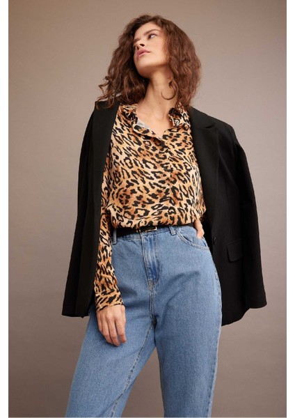 Regular Fit Uzun Kollu Leopar Desenli Gömlek I8266AZ23SP