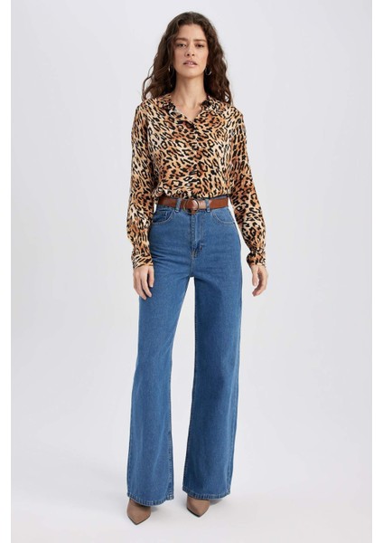Regular Fit Uzun Kollu Leopar Desenli Gömlek I8266AZ23SP