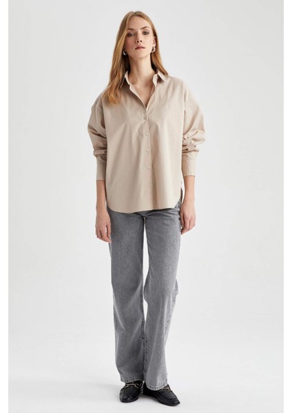Oversize Fit Poplin Uzun Kollu %100 Pamuk Gömlek T8735AZ23SP