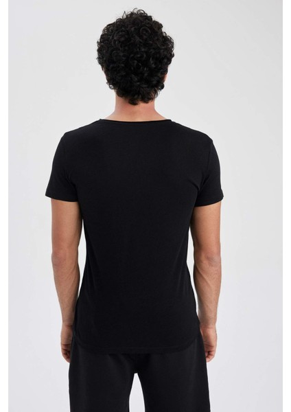 Slim Fit V Yaka Basic Kısa Kollu %100 Pamuk Tişört M4791AZ23SM