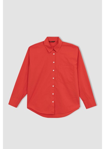 Oversize Geniş Kalıp Poplin Basic Düz Uzun Kollu %100 Pamuk Gömlek V3984AZ23SP