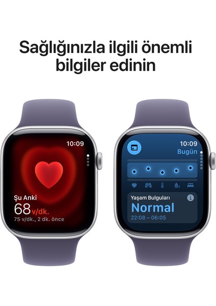 Watch Series 11 Gps, 42 mm Gümüş rengi Alüminyum kasa ve Sis moru Spor kordon - M/l indirimleri