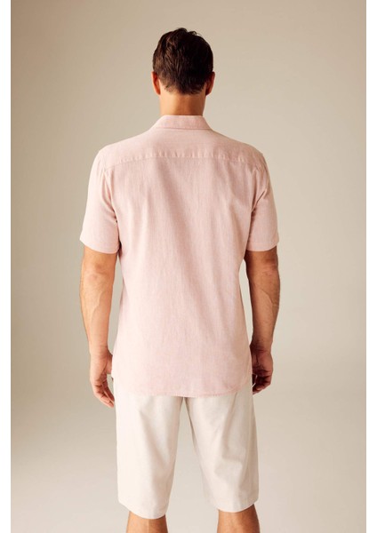 Regular Fit Polo Yaka Keten Karışımlı Kısa Kollu Gömlek W7946AZ23SM