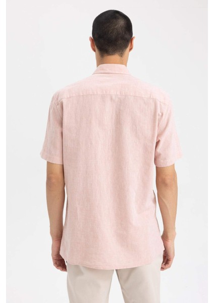 Regular Fit Polo Yaka Keten Karışımlı Kısa Kollu Gömlek W7946AZ23SM