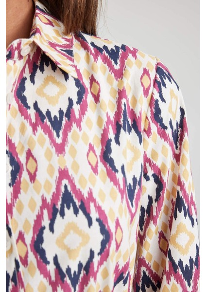 Gömlek Yaka Desenli Uzun Kollu Poplin Mini Elbise Z7469AZ23SP