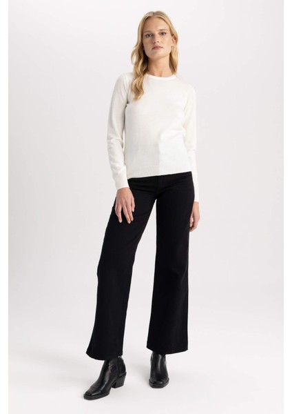 Regular Fit Bisiklet Yaka Yumuşak Dokulu Basic Düz Triko Kazak