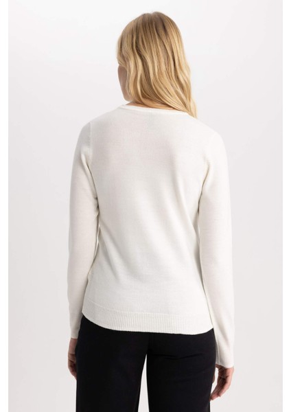 Regular Fit Bisiklet Yaka Yumuşak Dokulu Basic Düz Triko Kazak