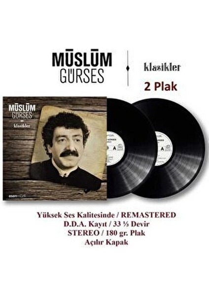 Müslüm Gürses Klasikleri 2 LP Plak 20 Efsanevi Arabesk Parça Esen Yayıncı fiyatları