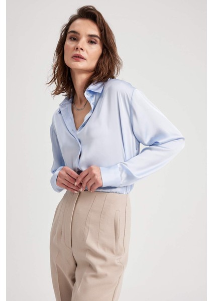 Regular Fit Basic Uzun Kollu Saten Gömlek Z2989AZ23SP