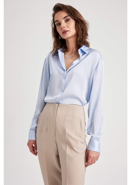 Regular Fit Basic Uzun Kollu Saten Gömlek Z2989AZ23SP