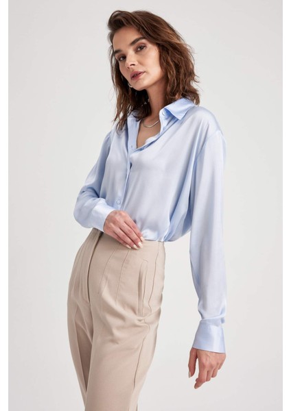 Regular Fit Basic Uzun Kollu Saten Gömlek Z2989AZ23SP