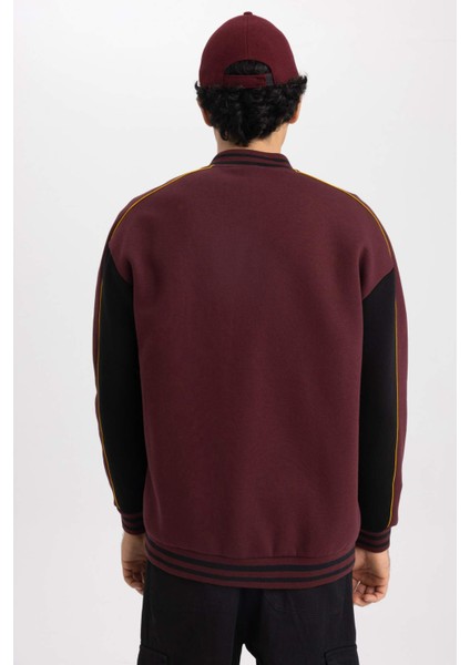 Oversize Fit Kolej Yaka Bomber Baskılı İçi Yumuşak Tüylü Hırka Z9179AZ23SP