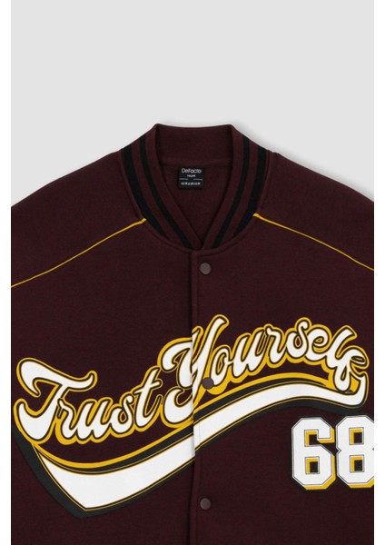 Oversize Fit Kolej Yaka Bomber Baskılı İçi Yumuşak Tüylü Hırka Z9179AZ23SP