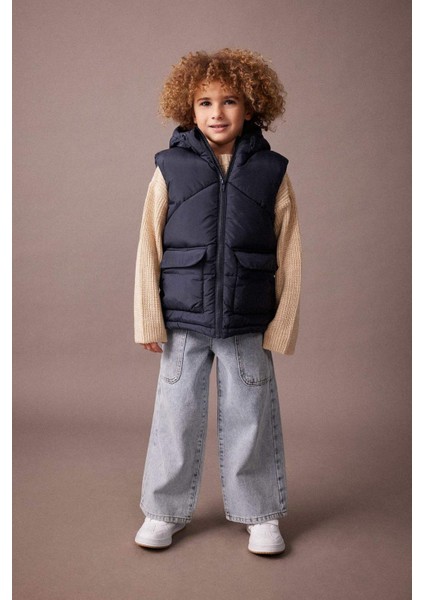 Erkek Çocuk Kapüşonlu Polar Astarlı Şişme Yelek A2524A823WN
