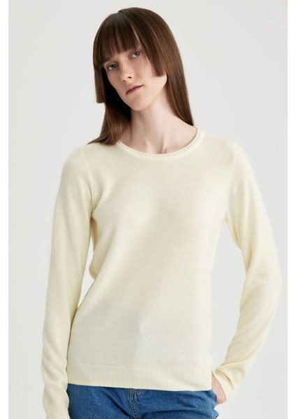 Regular Fit Bisiklet Yaka Yumuşak Dokulu Basic Düz Triko Kazak F7091AZ23WN