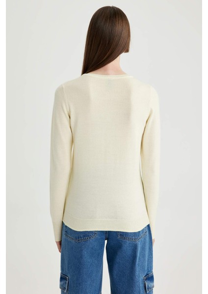 Regular Fit Bisiklet Yaka Yumuşak Dokulu Basic Düz Triko Kazak F7091AZ23WN