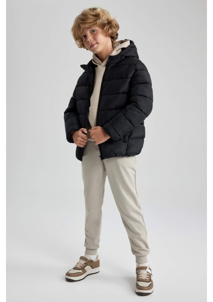 Erkek Çocuk Su İtici Kapüşonlu Fermuarlı Şişme Mont