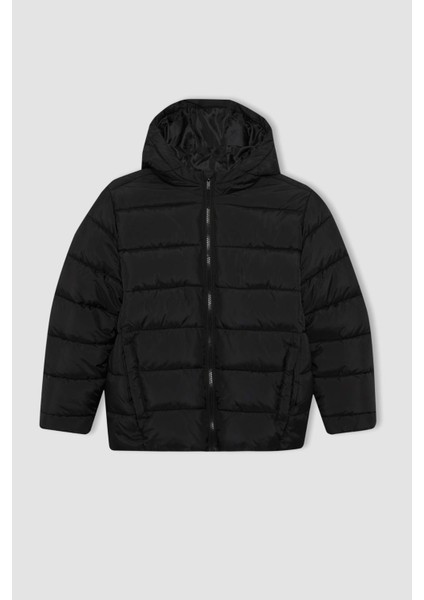 Erkek Çocuk Su İtici Kapüşonlu Fermuarlı Şişme Mont