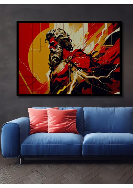 Çerçeve Görünümlü Modern Zeus Yağlı Boya Görünümlü Dekoratif Ahşap Ev/işyeri/ofis Kare Tablo