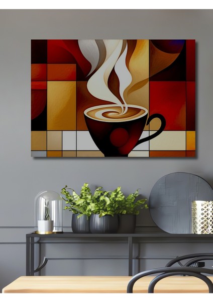 Modern Sanat Kahve Keyfi Yağlı Boya Görünümlü Dekoratif Ahşap Ev/işyeri/ofis Kare Tablo