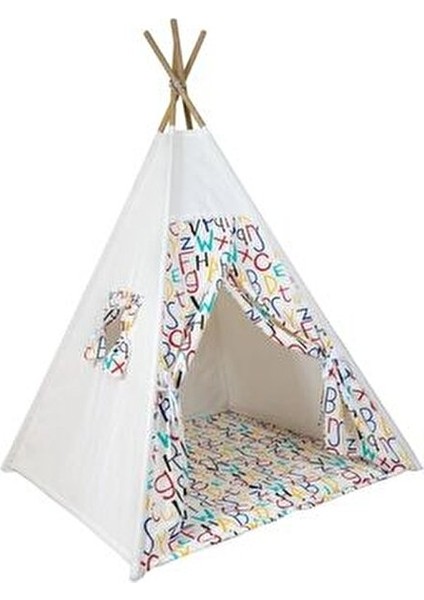 Ahşap Kızıldereli Minderli ve Yastıklı Çocuk Oyun Çadırı Pamuk Renkli