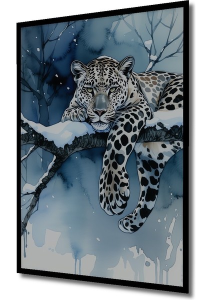 Çerçeve Görünümlü Kar Leoparı Suluboya Görünümlü Dekoratif Ahşap Ev/işyeri/ofis Kare Tablo fiyatları