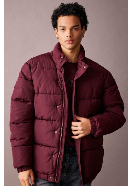 Fermuarlı Çıtçıtlı Cepli Dik Yaka Şişme Mont A2519AX23WN