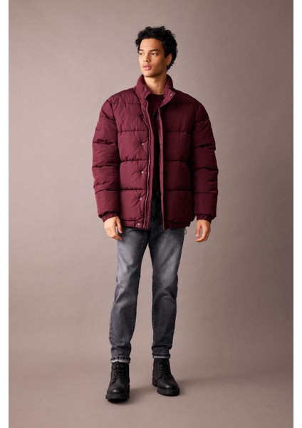 Fermuarlı Çıtçıtlı Cepli Dik Yaka Şişme Mont A2519AX23WN